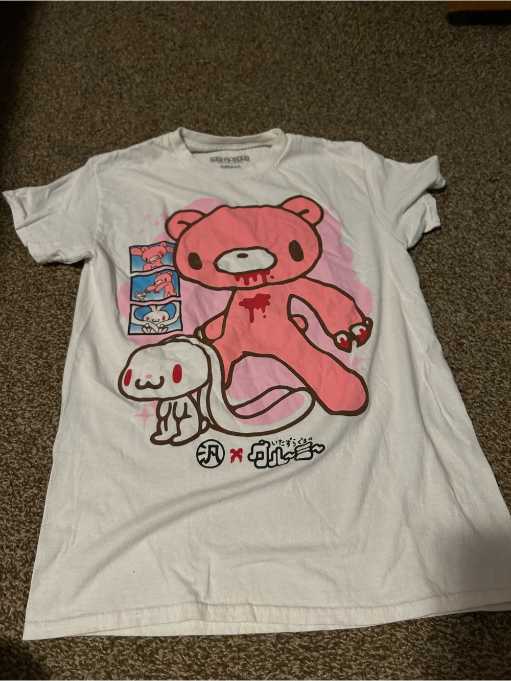 Cute Pink Bear & Bunny Graphic Tee - White